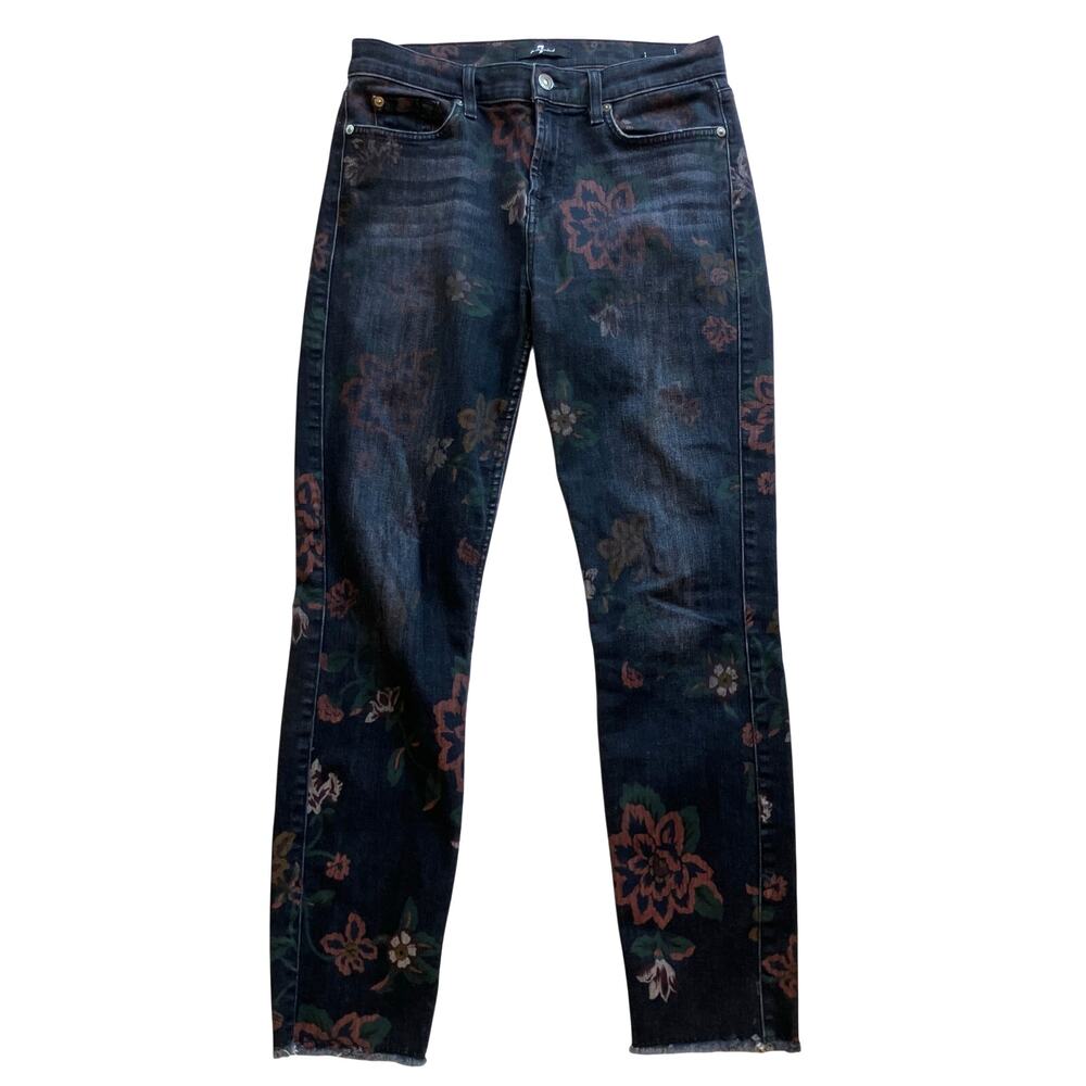 7 For All Mankind Roxanne Jeans Size 29 Blue Floral Skinny Ankle Stretch
